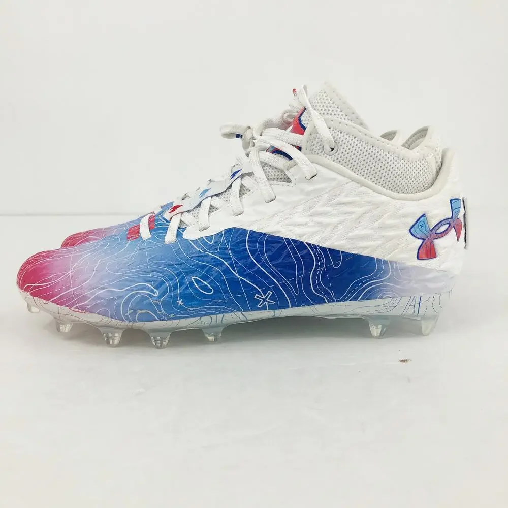 Under Armour Mens Spotlight Clone 4 MC TX Football Cleats Size 8 White Blue NWOB